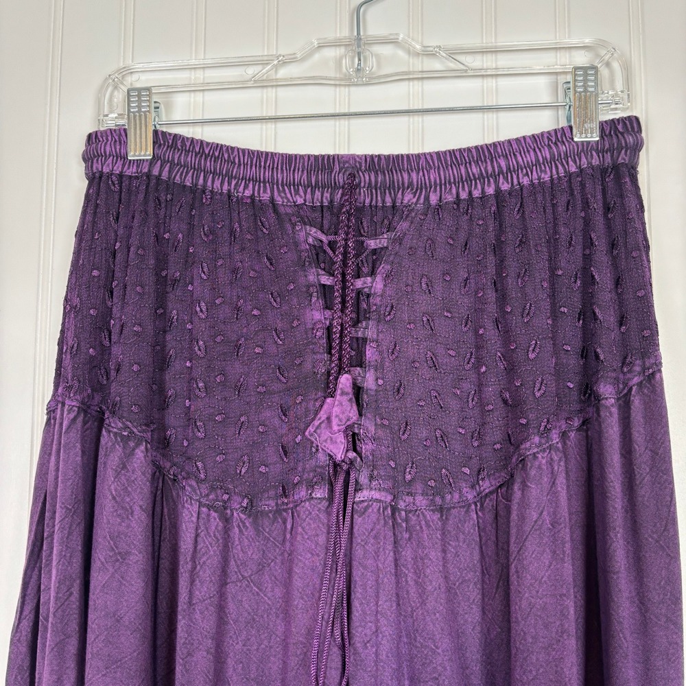 Boho Handkerchief Hem Midi Skirt Purple Rayon Festival Gypsy Fairy Free Size M - Picture 4 of 11